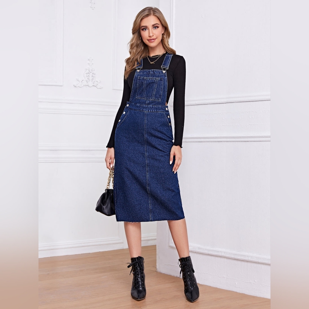 Dark Wash Denim Overall Dress